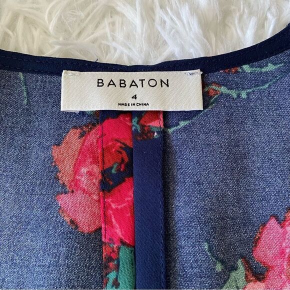 Aritzia Brand Babaton Navy Floral Wrap Flutter Sleeve High-Low Dress Size 4 - Picture 9 of 13